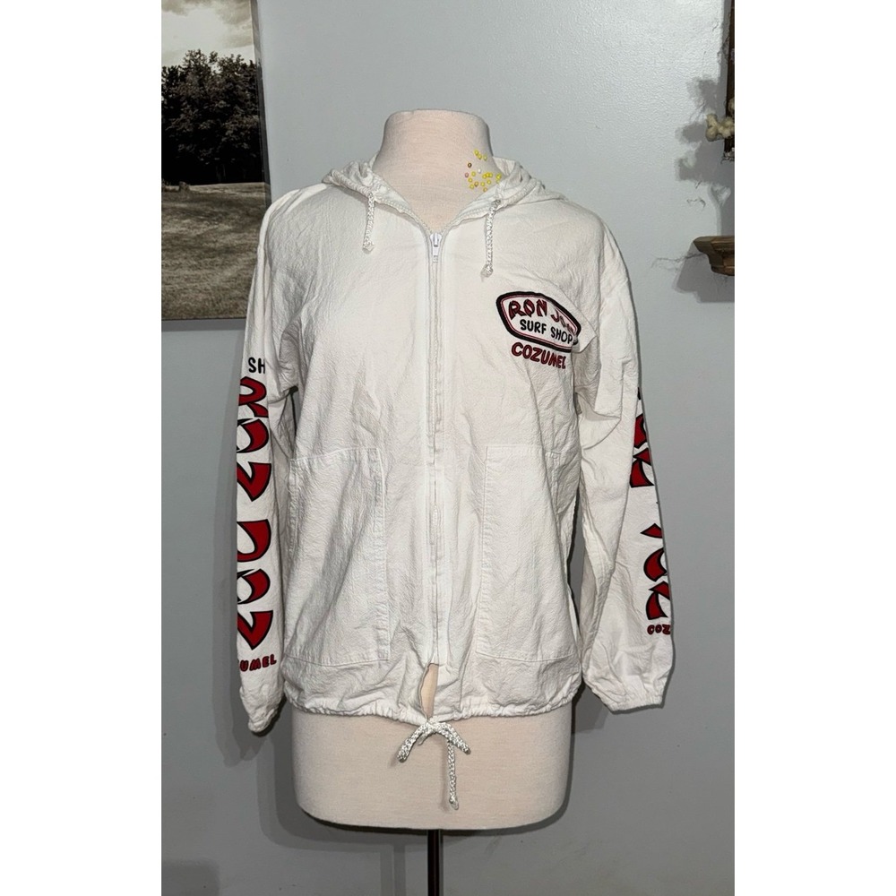 Ron‎ Jon lightweight white cotton full zip hoodie long sleeve not fleece small
